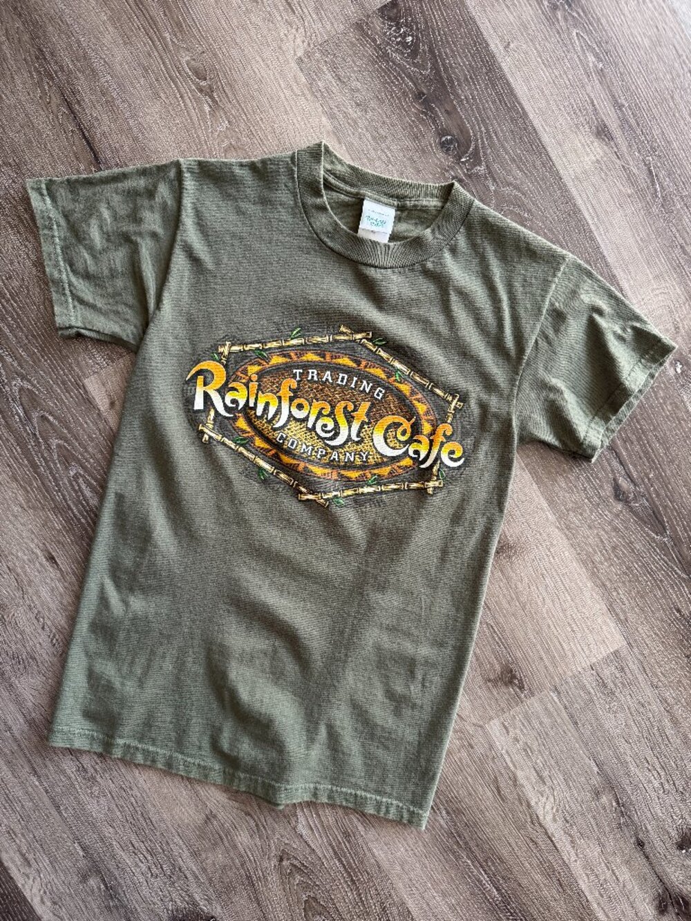 Vintage Y2K Rainforest Cafe Graphic T-Shirt | Olive Green Unisex S